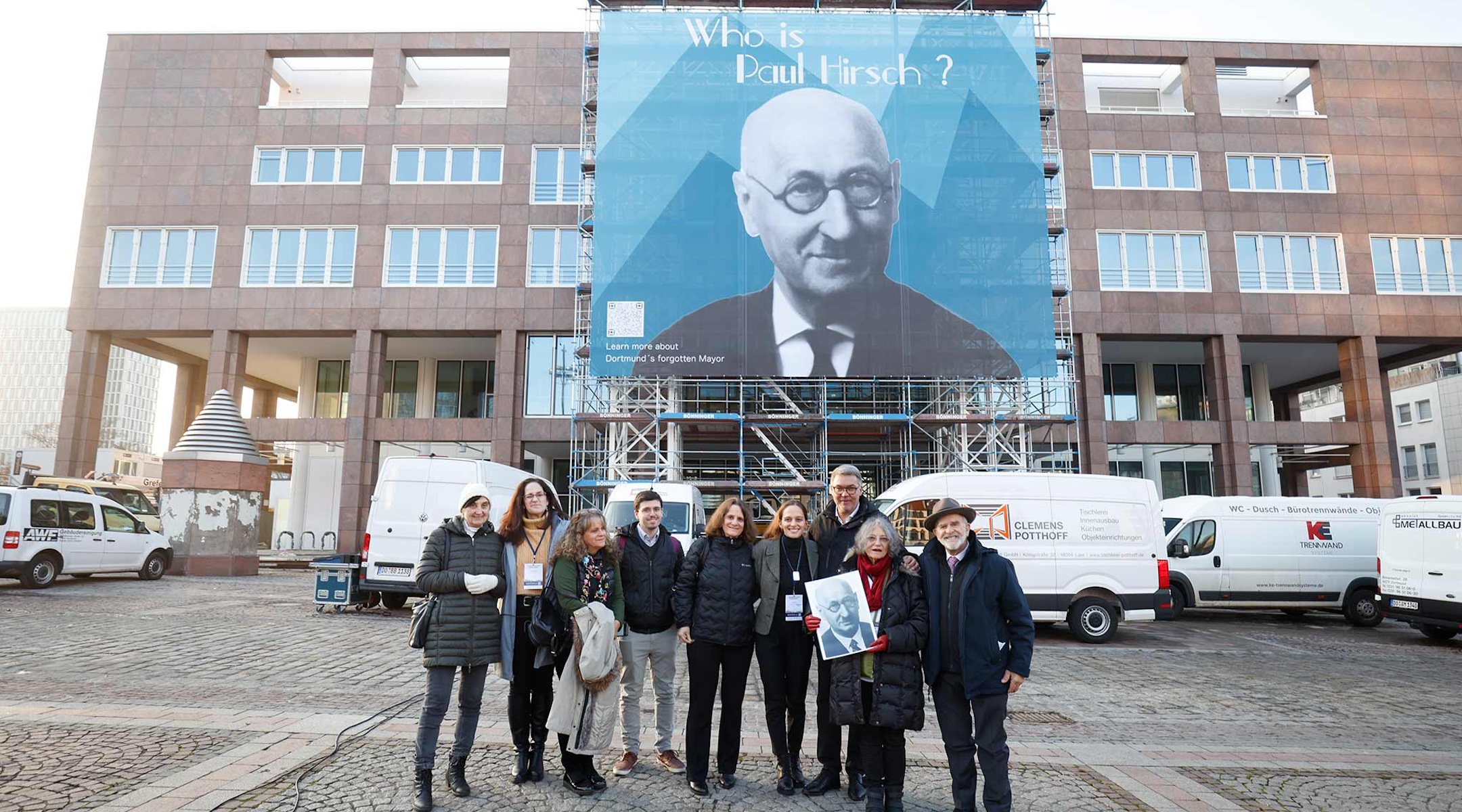 Descendants of Paul Hirsch commemorate the former German mayor in Dortmund, Nov. 30, 2023. (Courtesy of Combat Antisemitism Movement)