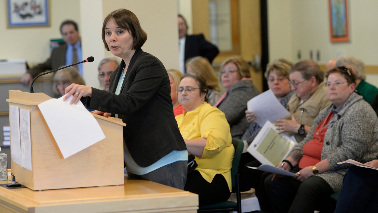 Shenna Bellows speaks at a hearing in Augusta, Maine, on May 2, 2017, while a Democratic state senator. Bellows would later become executive director of the Maine Holocaust and Human Rights Center and then, in 2020, the state’s Secretary of State. (Shawn Patrick Ouellette/Portland Portland Press Herald via Getty Images)