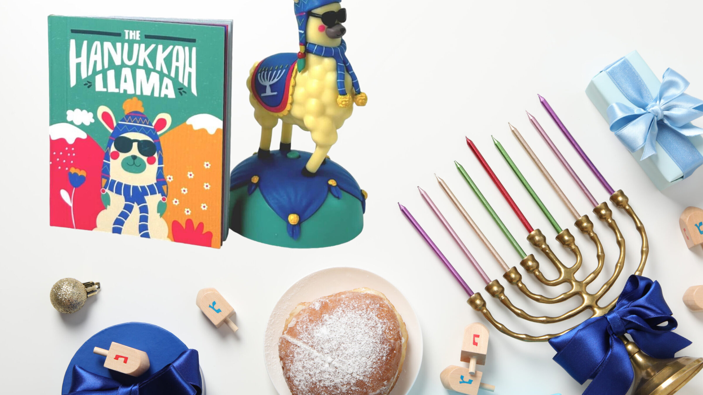 “The Hanukkah Llama” imbues a kitschy character with a serious Jewish backstory. (Collage by JTA)