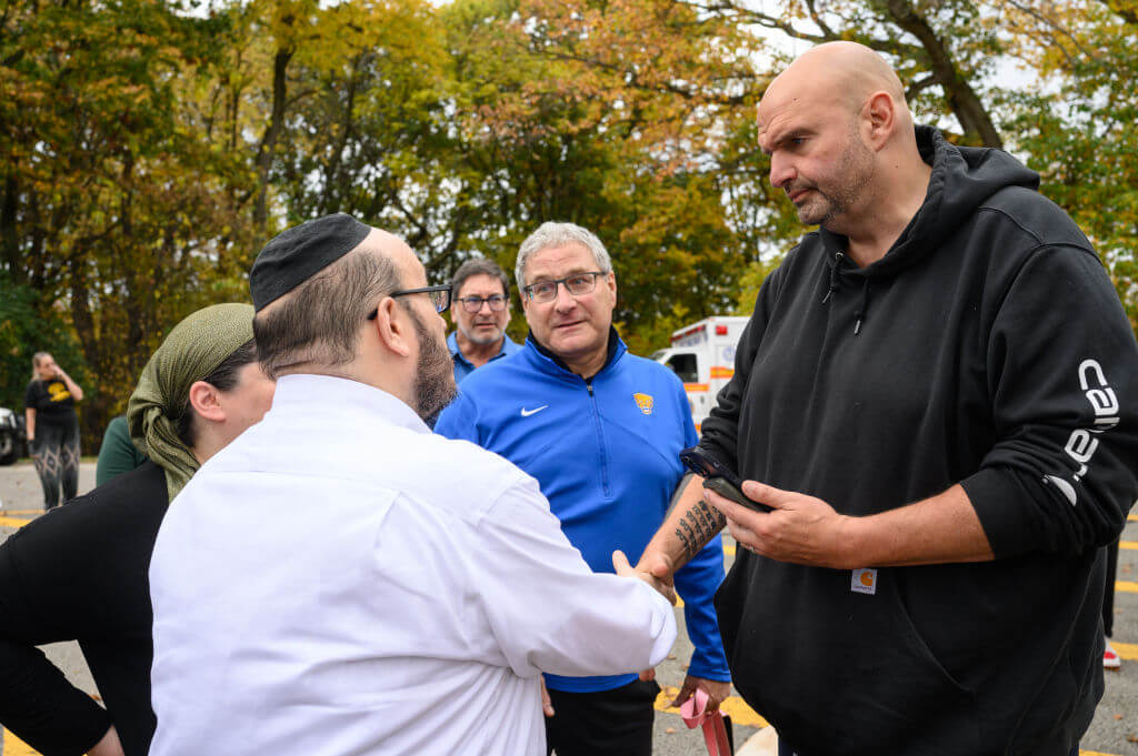 Pennsylvania Sen. John Fetterman on the fifth anniversary of the massacre at Pittsburgh's Tree of Life synagogue on Oct. 27, 2023.