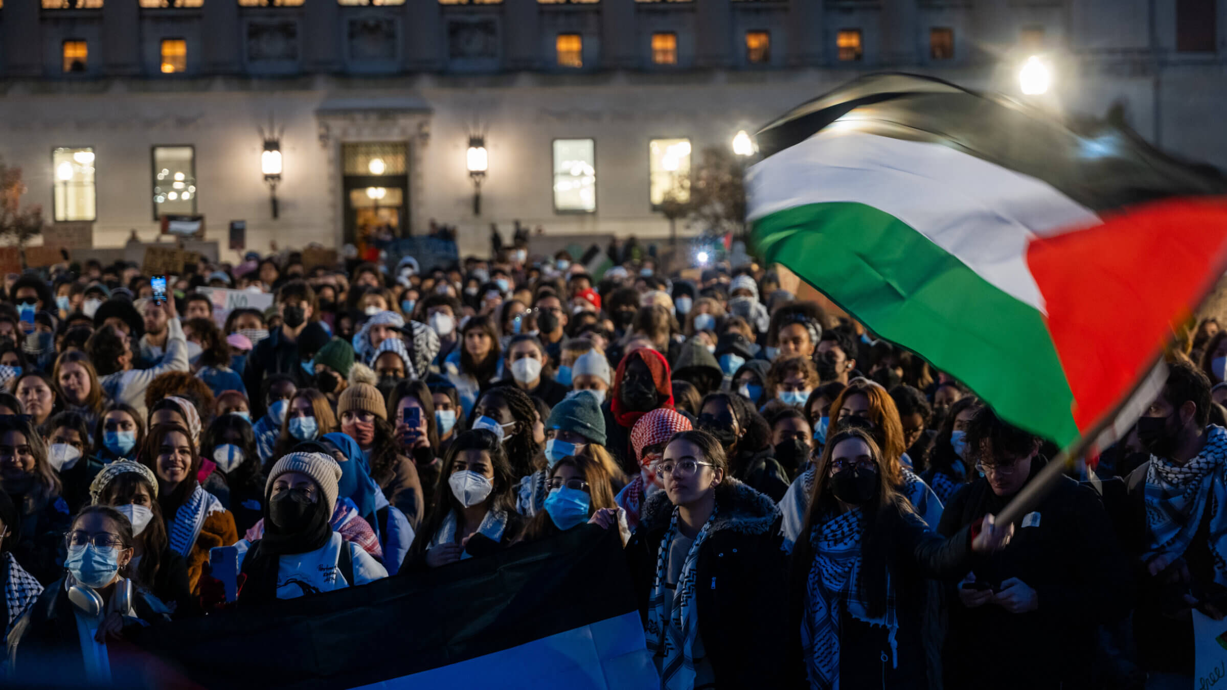 Students participate in a protest at Columbia University last month, after the school suspended its chapters of Students for Justice in Palestine and Jewish Voice for Peace.