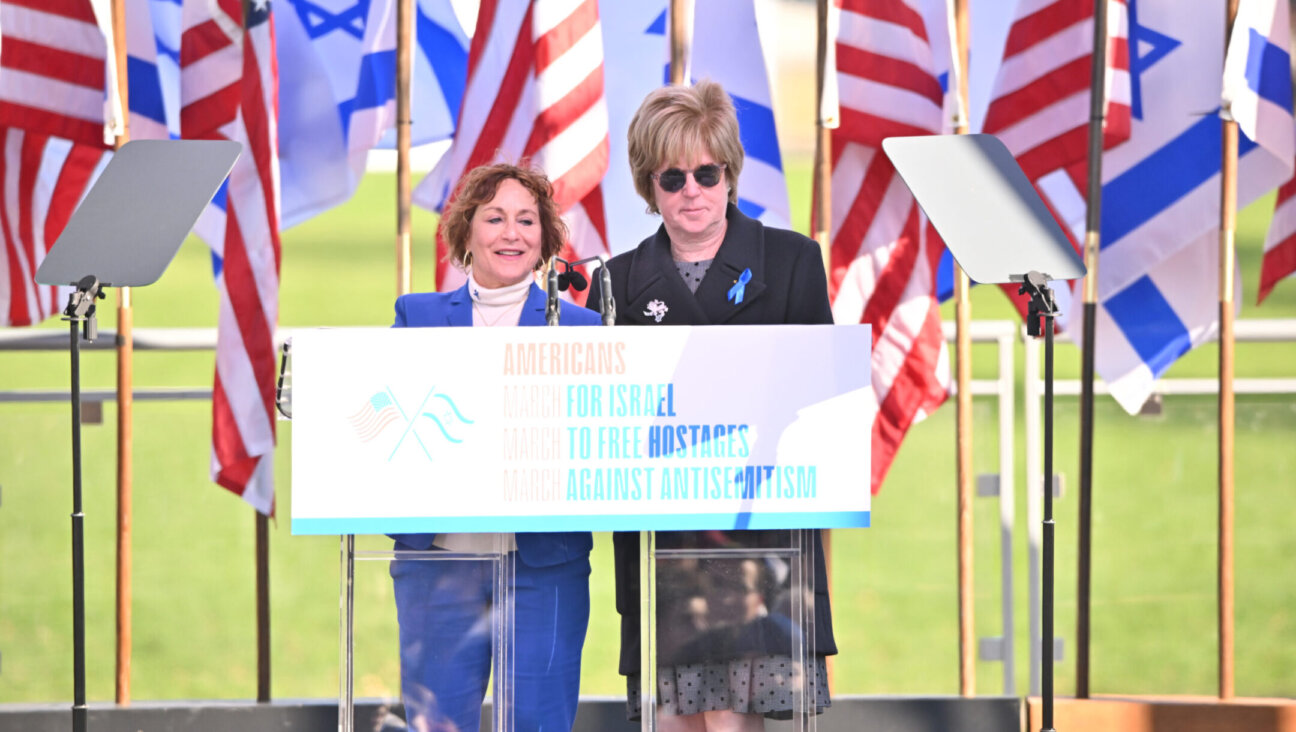 Harriet Schleifer, left, and Julie Platt speak during the March For Israel at the National Mall in Washington, D.C., Nov. 14, 2023. (Noam Galai/Getty Images)