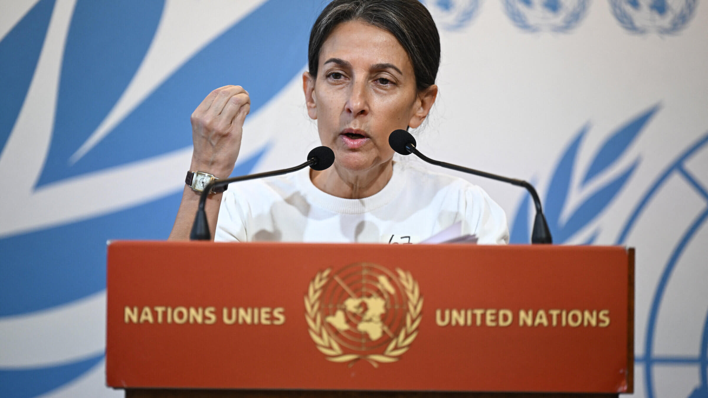 Rachel Goldberg, mother of Hersh Goldberg Polin, speaks before the UN in Geneva.
