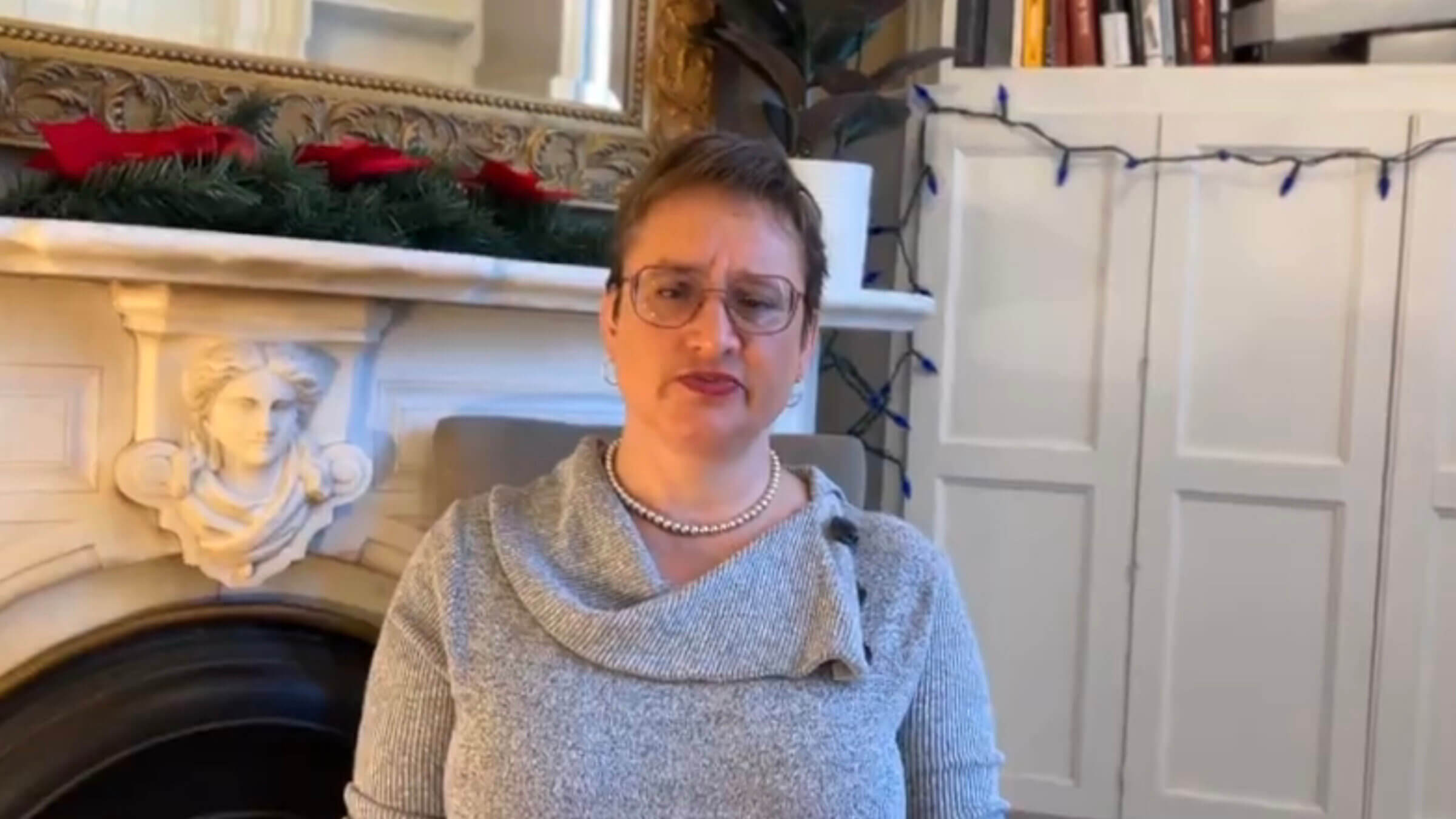 Missouri Rep. Sarah Unsicker, seen here in a video announcing her withdrawal from the state's attorney general race, accused a former opponent of being an unregistered Israeli agent. Missouri's secretary of state said there was "no evidence" to support the claim.