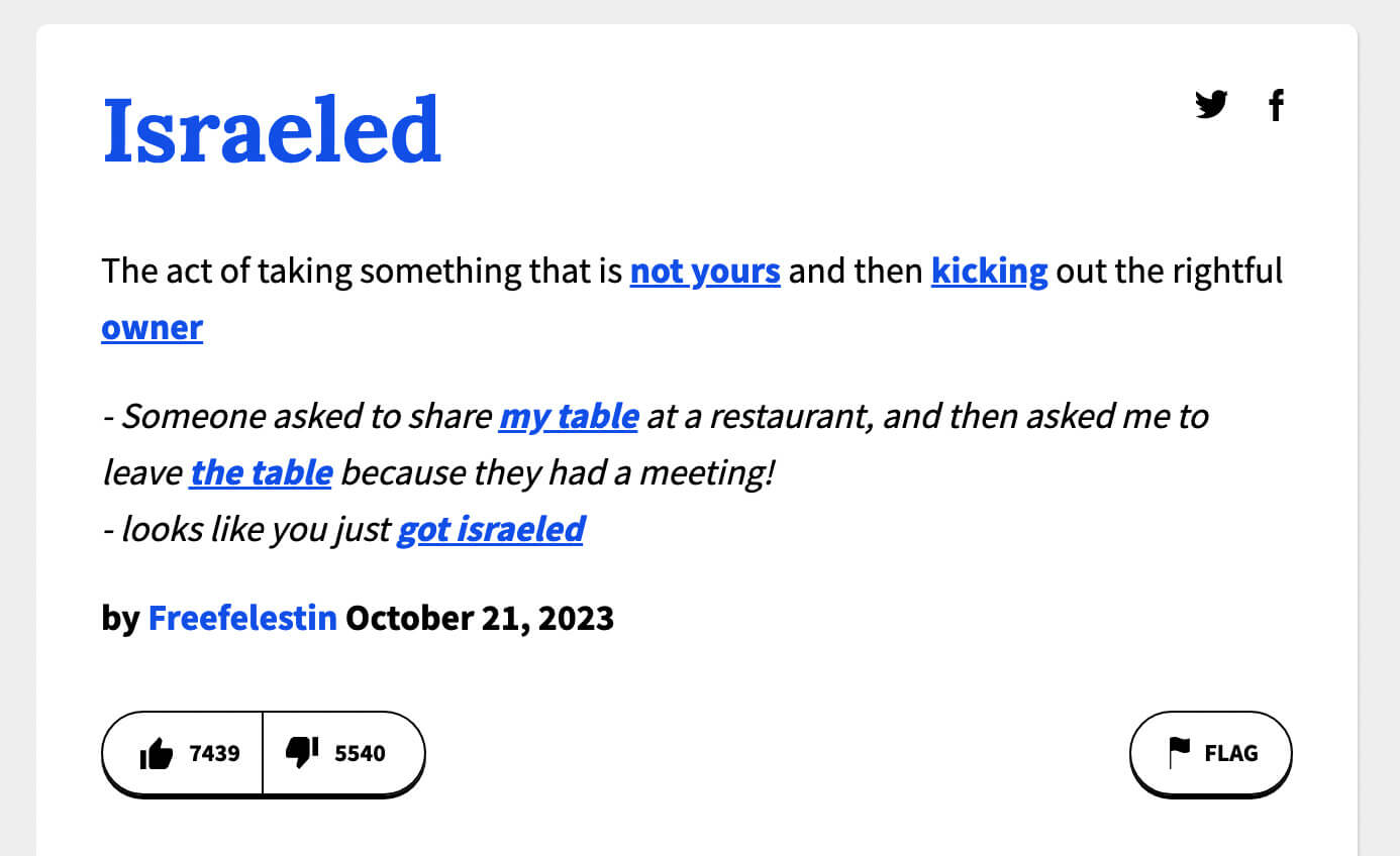 Urban Dictionary has dozens of definitions for "Israeled" — all of which were contributed after Oct. 7.
