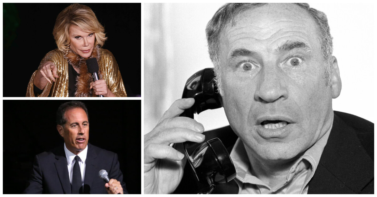 Clockwise from right: Comedians Mel Brooks, Jerry Seinfeld and Joan Rivers.