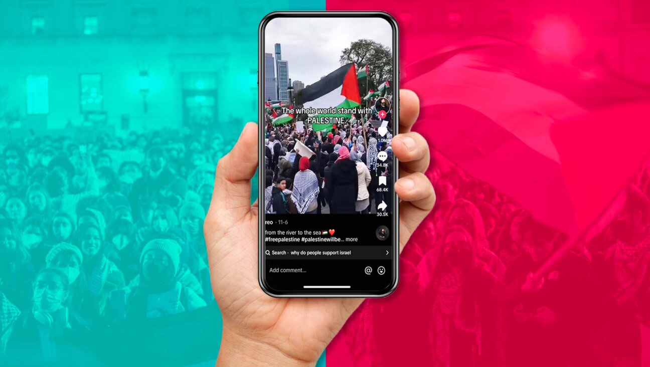 A user holds a cellphone displaying a pro-Palestinian TikTok video.