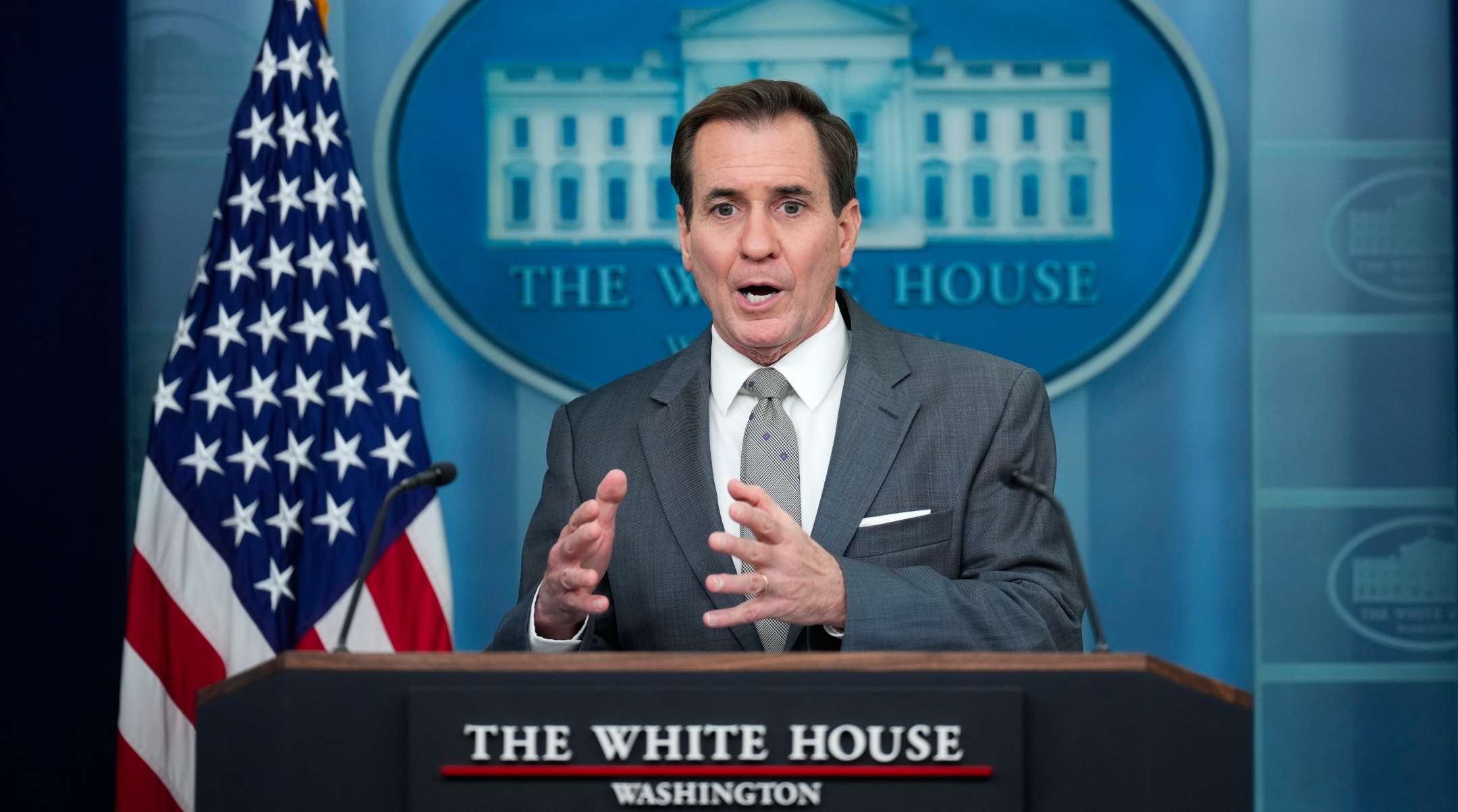 Coordinator for Strategic Communications at the National Security Council John Kirby takes questions during the daily press briefing at the White House, Jan. 23, 2024. (Drew Angerer/Getty Images)