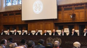 The International Court of Justice (ICJ) delivers an order on South Africa’s genocide case against Israel in The Hague, Jan. 26, 2024. (Michel Porro/Getty Images)