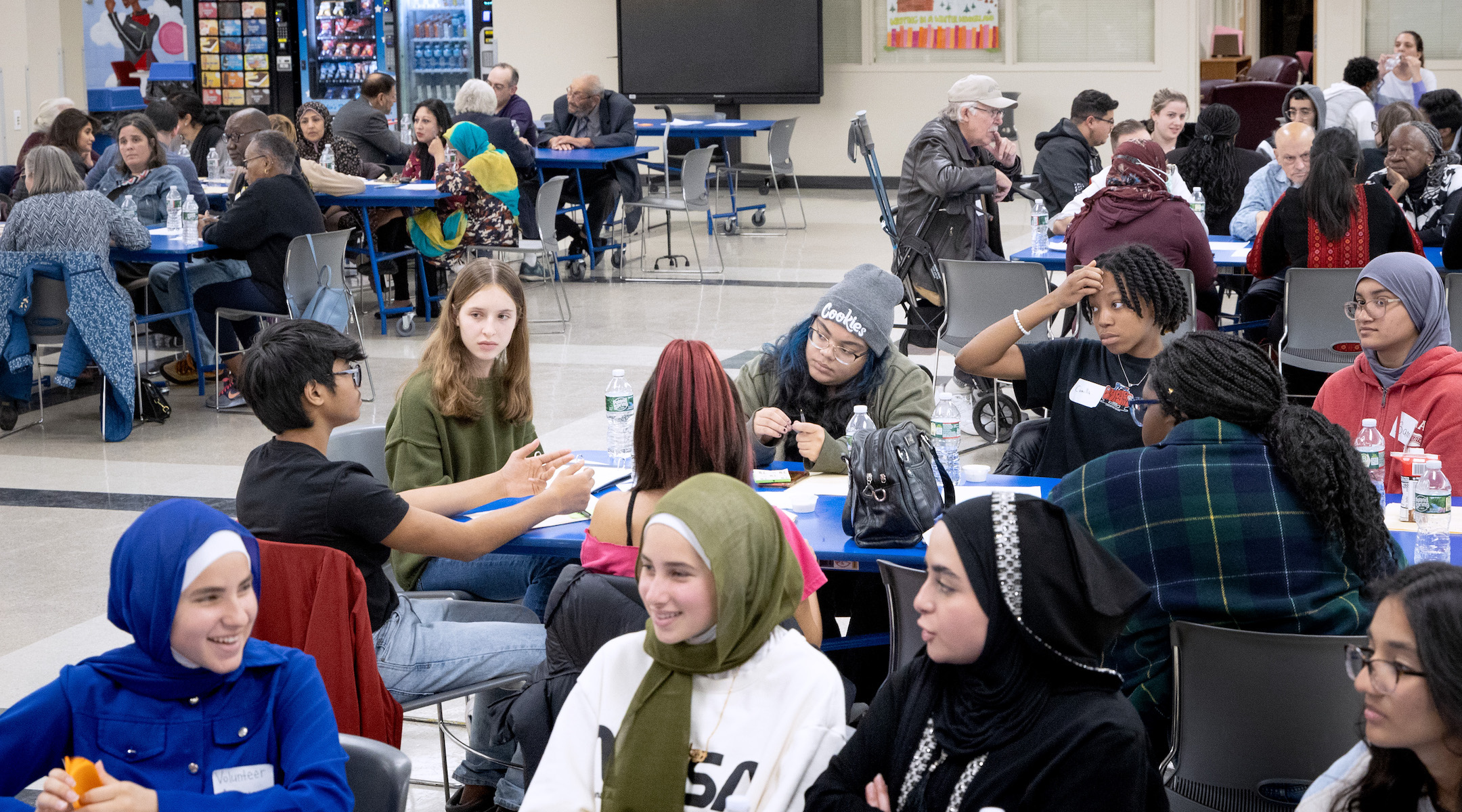 A youth-led, interfaith dialogue is held at Teaneck High School to discuss the Middle East, Teaneck, New Jersey, Nov. 5, 2023. (Aristide Economopoulos for The Washington Post via Getty Images)