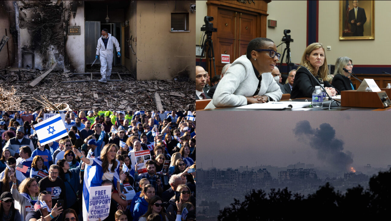 Clockwise from top left: An Israeli first responder in the ruins of a home ravaged by Hamas terrorists; The presidents of three elite universities testify in Congress in December; An Israeli airstrike in Gaza; A mass rally for Israel in Washington, D.C. in November.