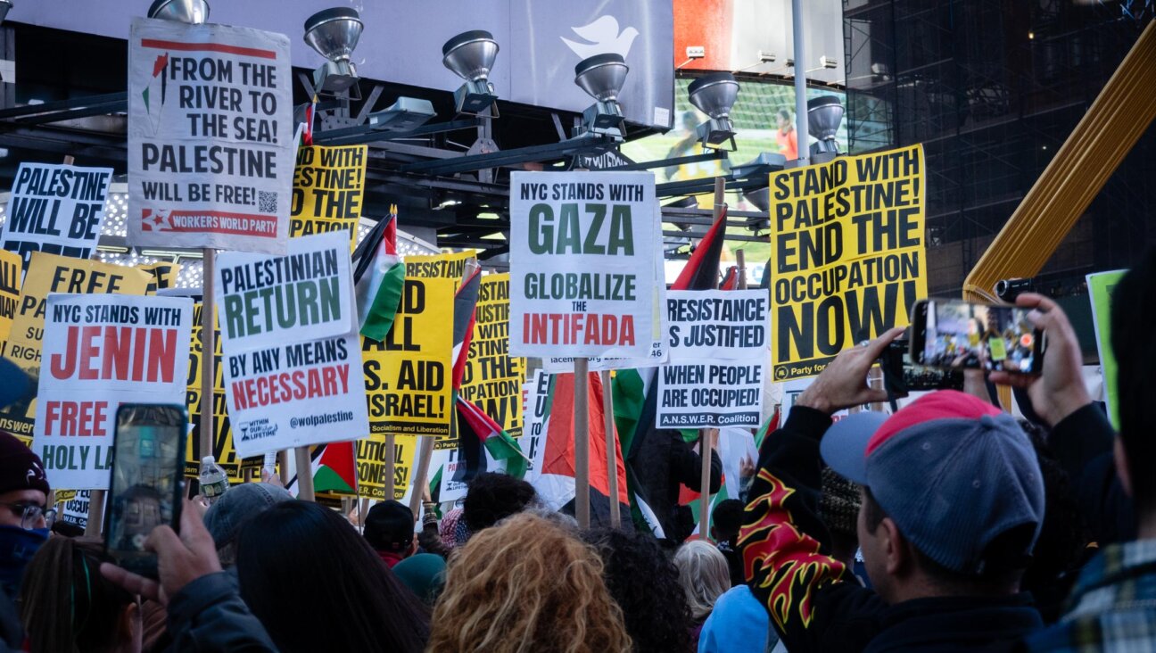 Pro-Palestinian demonstrators in Times Square, New York City, October 13, 2023. (Luke Tress)