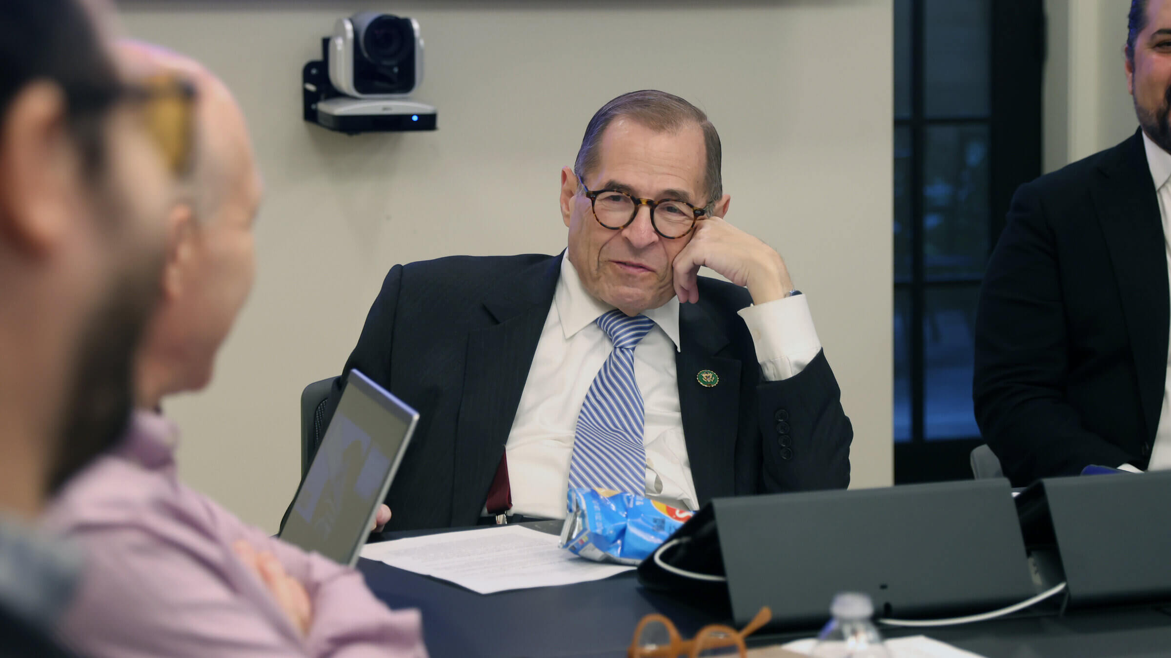 Rep. Jerry Nadler meets with constituents in October. The longest-serving Jewish member of Congress, Nadler voted against a resolution condemning antisemitism in December, arguing that it was a political ploy by Republicans.