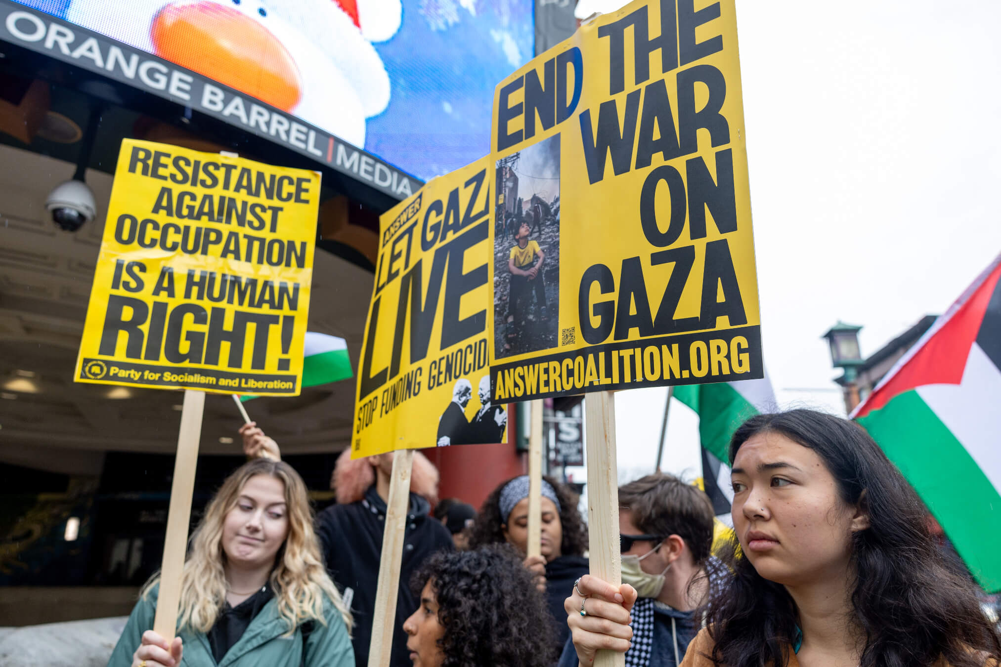Pro-Palestinian supporters calling for a cease-fire in the Israel-Hamas war gather in the Chinatown area of Washington, D.C., on Dec. 17, 2023.  