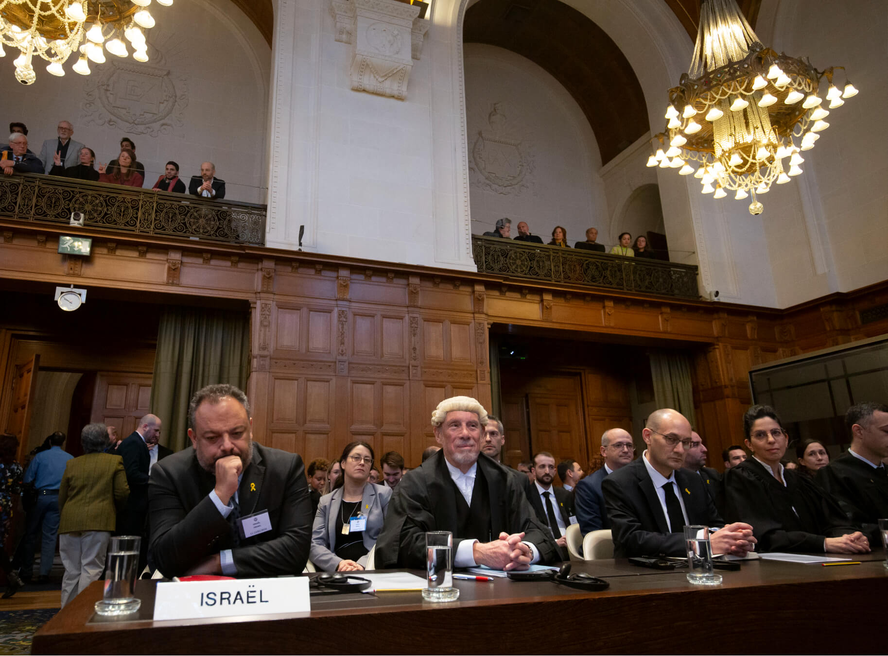 Israeli lawyer Tal Becker (left) and  barrister Malcolm Shaw of Great Britain are part of the Israeli team at the International Criminal Court in the Hague on Jan. 11. The court is considering a case in which South Africa has accused Israel of genocide in Gaza.