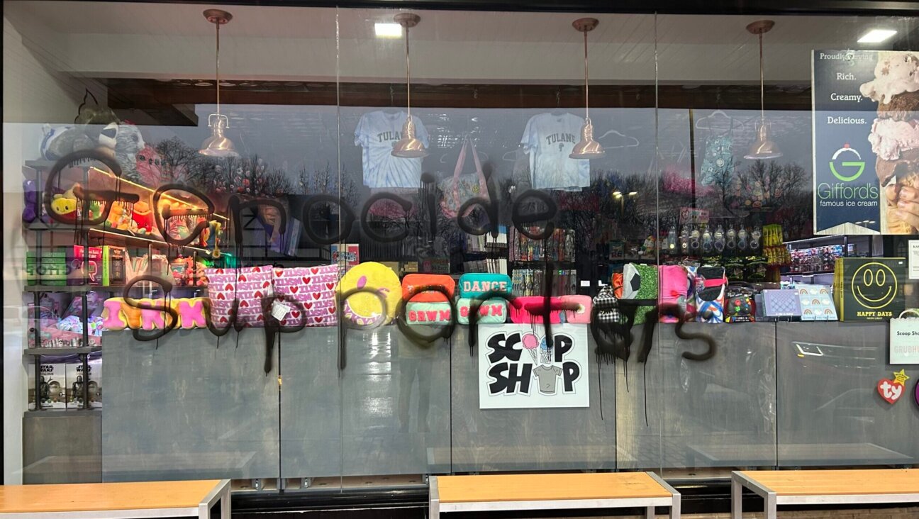 Graffiti on the facade of the Scoop Shop, a Scarsdale ice cream and gift store, Jan. 25, 2024. (Courtesy/Adam Deutsch)