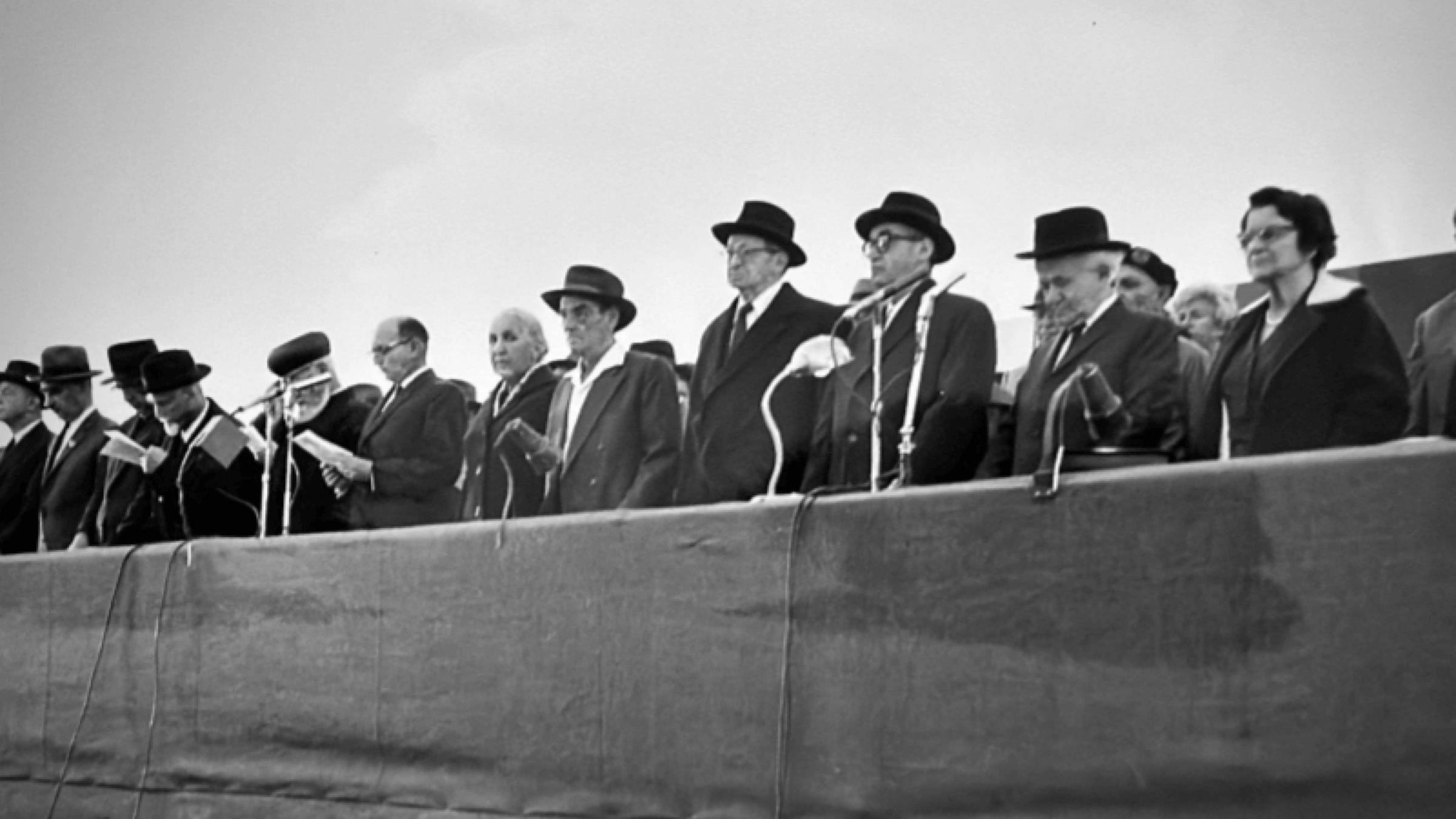 At a ceremony for Yom HaZikaron in 1962, Itamar's grandfather (third from right), who served as the chairman of Yad Vashem, stands next to Prime Minister David Ben Gurion (second from right).