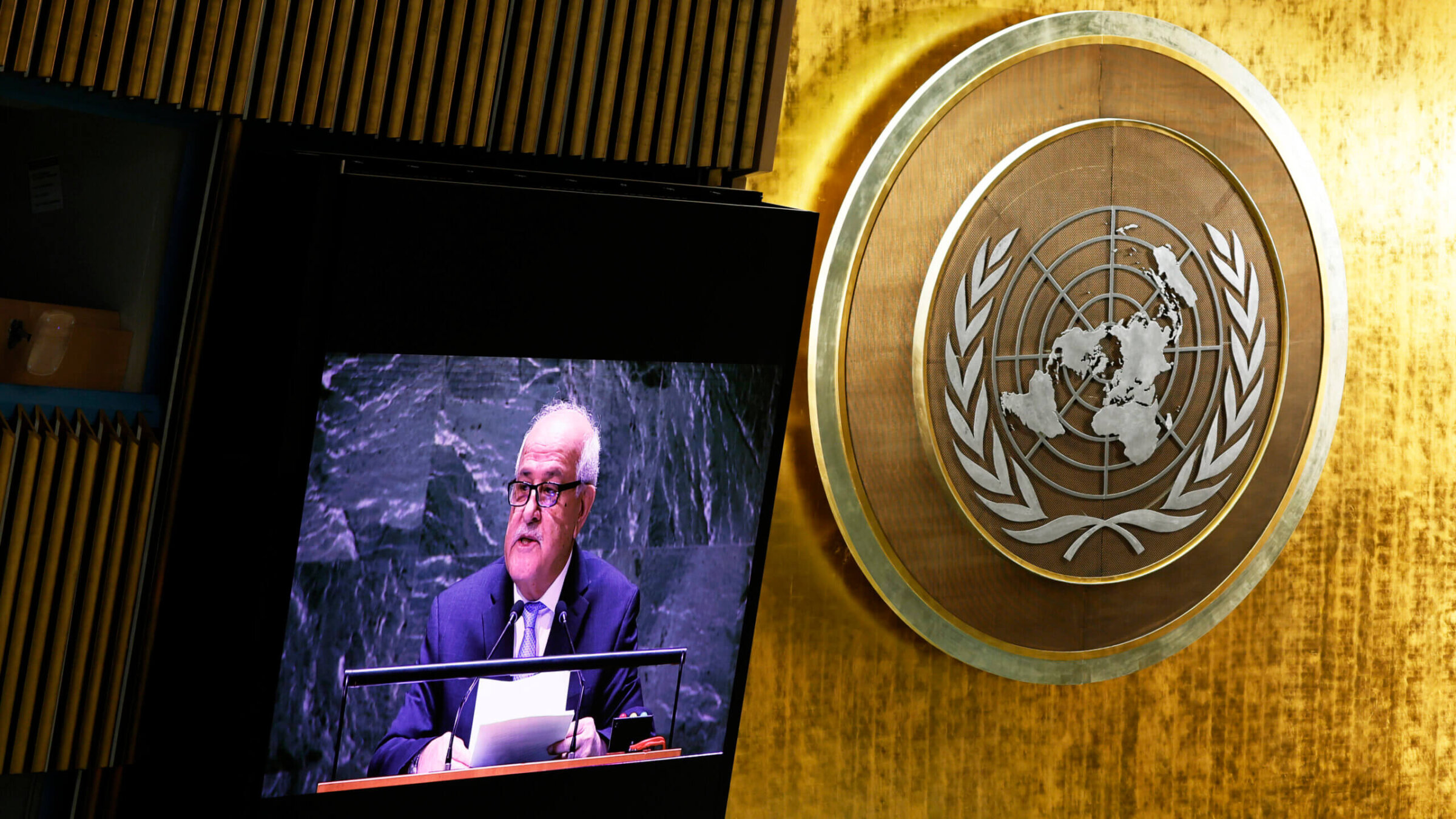 Palestinian Permanent Observer to the United Nations Riyad H. Mansour speaks during the General Assembly at the United Nations headquarters in New York City Nov. 28. 