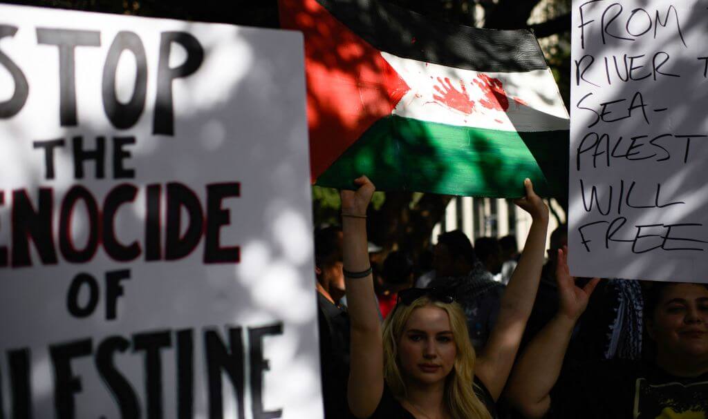 A pro-Palestinian protest in Houston, Texas, on Oct. 21, 2023. A woman who opened fire in a Houston church reportedly attended pro-Palestinian demonstrations. 