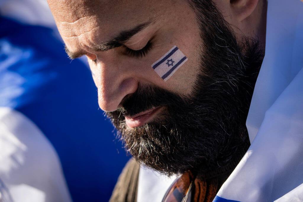 A man at a March for Israel on Nov. 14. 