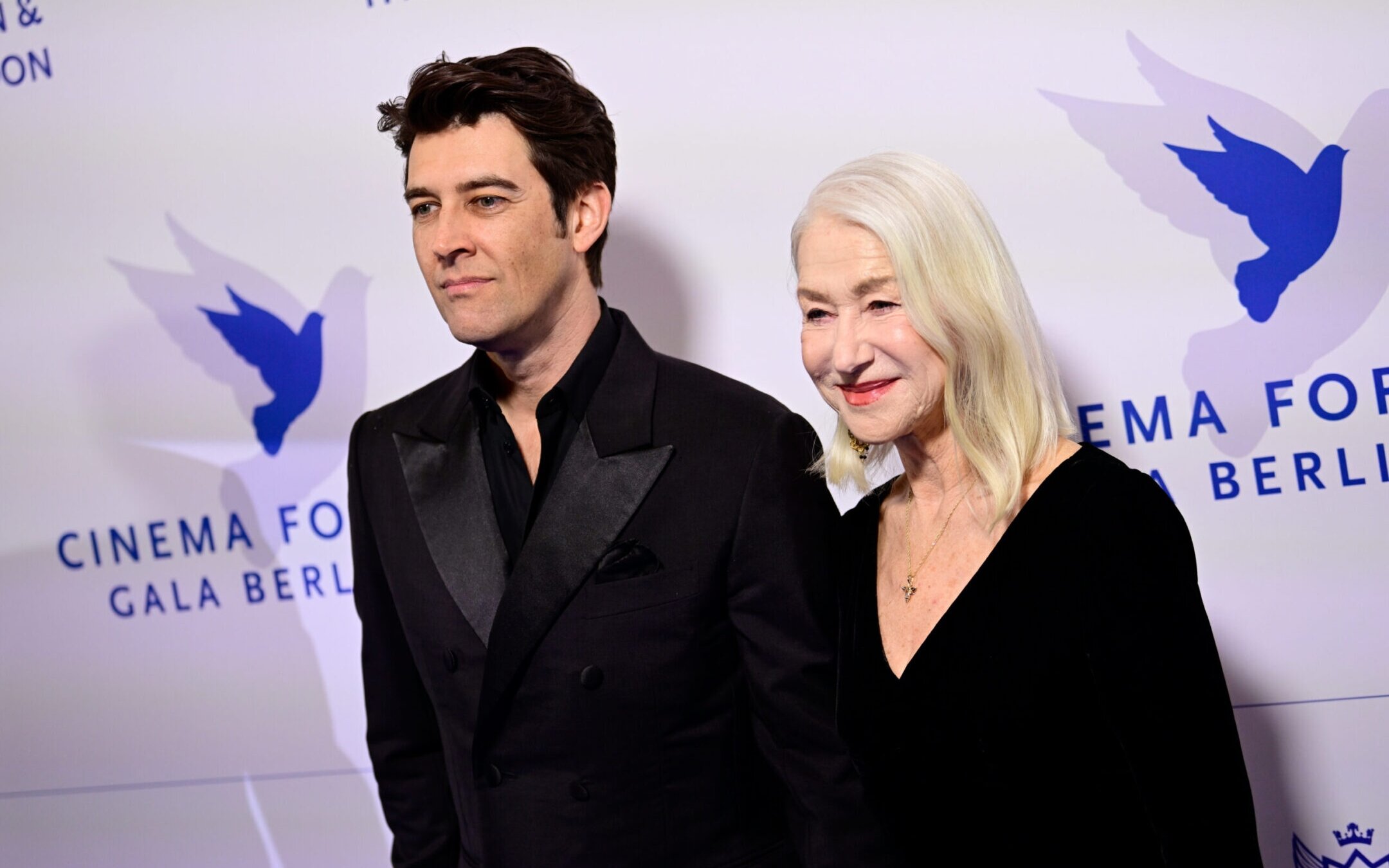 Actress Helen Mirren and Guy Nattiv, film director and screenwriter, attend the Cinema for Peace Gala Berlin, Feb. 19, 2024. (Fabian Sommer/Picture alliance via Getty Images)