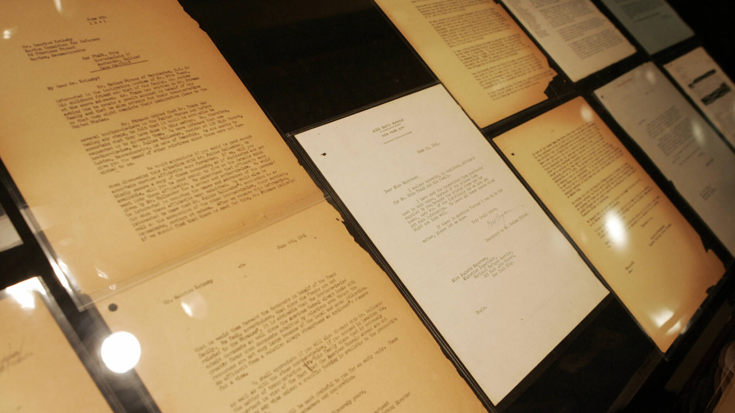 A display of documents discovered in the YIVO Institute for Jewish Research archives. 