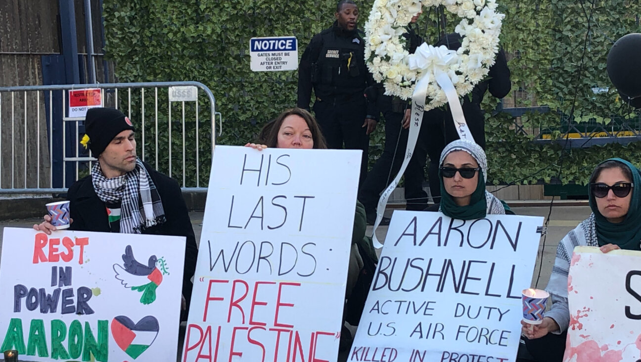 Protesters outside the Israeli Embassy in Washington, D.C., at the site where Aaron Bushnell, a U.S. airman, self-immolated on Sunday, Feb. 25, 2024.