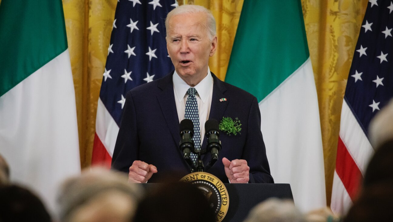 President Joe Biden speaks during a Saint Patrick’s Day event with Irish Taoiseach Leo Varadkar in the East Room of the White House, March 17, 2024 in Washington, DC. (Samuel Corum/Getty Images)