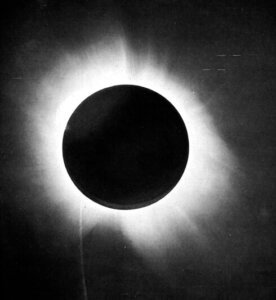 A photograph of the 1919 solar eclipse taken by the expedition of Sir Arthur Eddington.