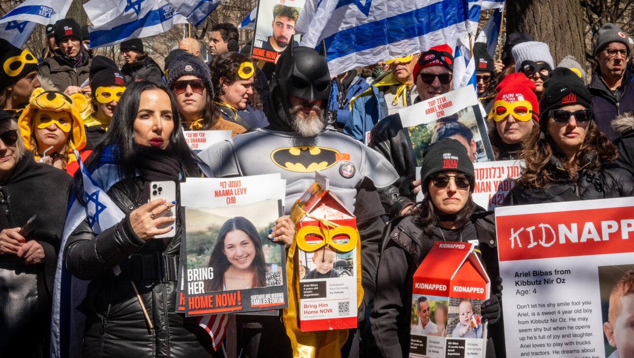 A Purim rally demanding the release of Hamas hostages in Central Park, March 24, 2024. (Luke Tress)