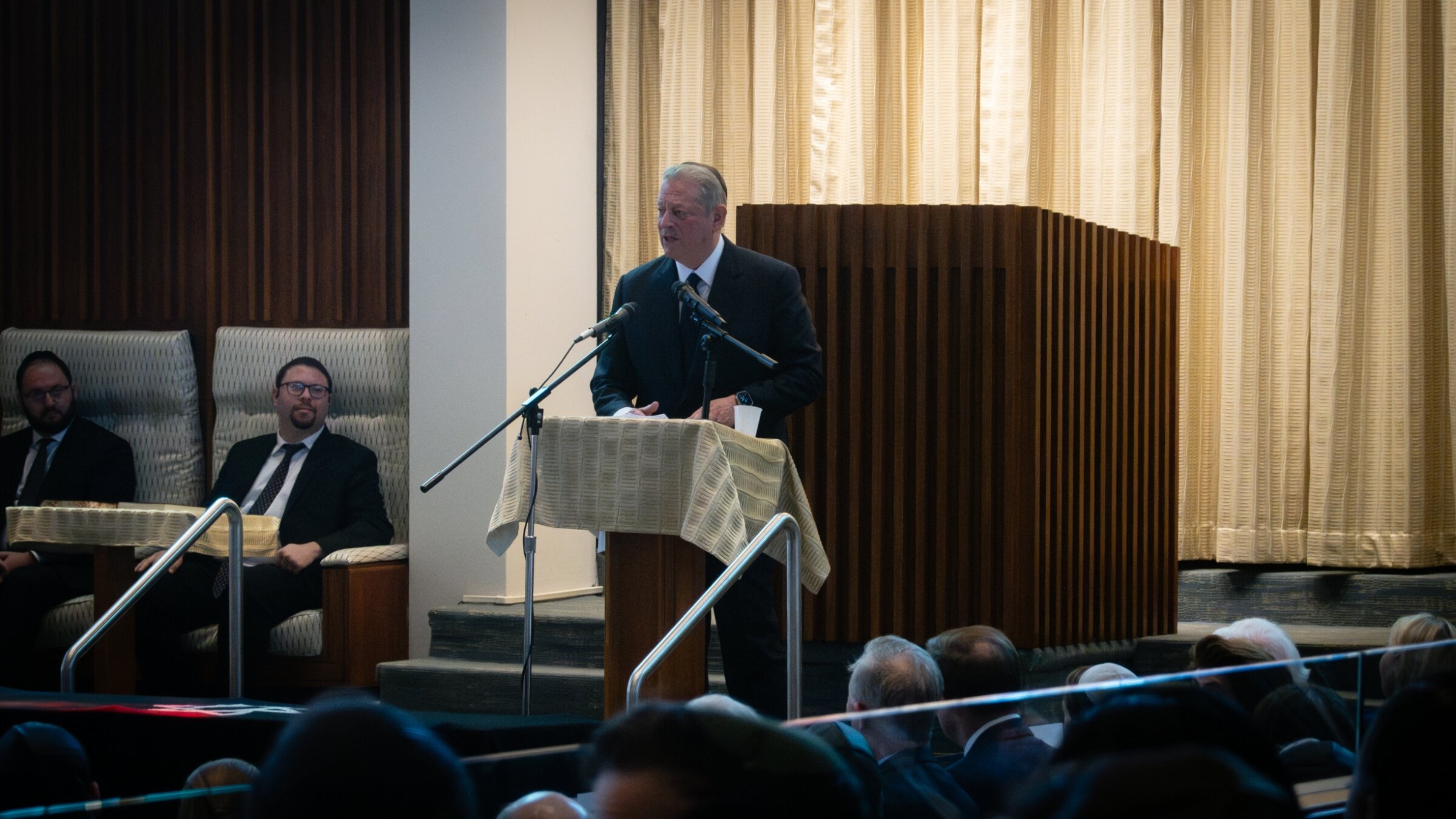 Al Gore speaks at Sen. Joe Lieberman’s funeral in Stamford, Connecticut, March 29, 2024. (Luke Tress)