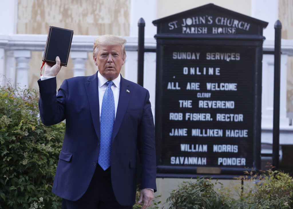 President Donald Trump poses with a bible outside St. John's Episcopal Church in Washington, D.C., on June 1, 2020.