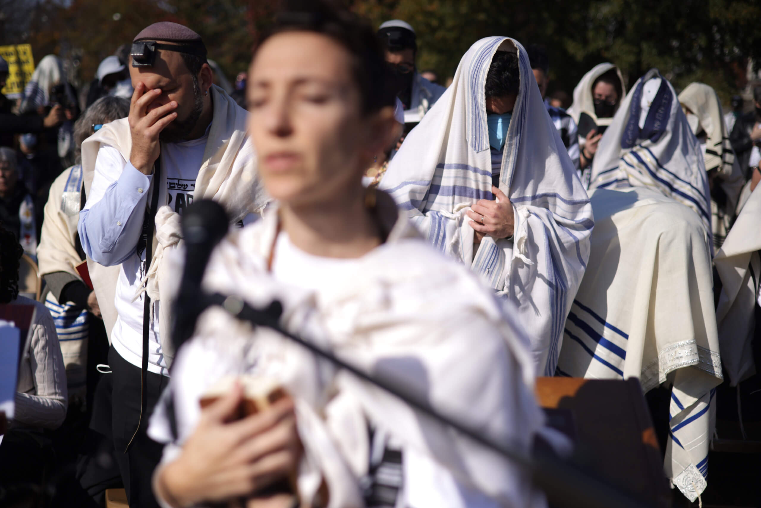 Rabbi Yoseph Berman a Jewish morning prayer service near the U.S. Capitol in November as part of a demonstration with Rabbis for Ceasefire. Berman also signed onto a ceasefire letter Friday organized by T'ruah, a liberal rabbinic group.