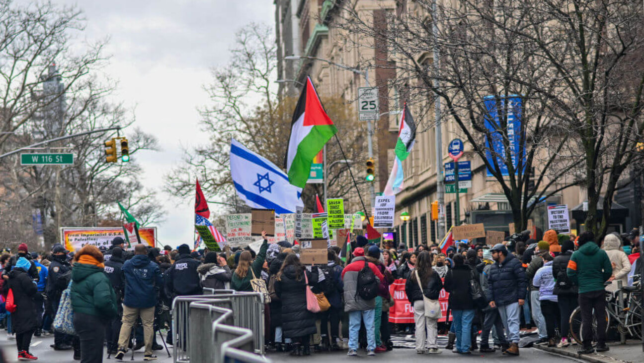 Pro-Israel and Pro-Palestinian protesters demonstrate around the Barnard-Columbia campus, Feb. 2024.