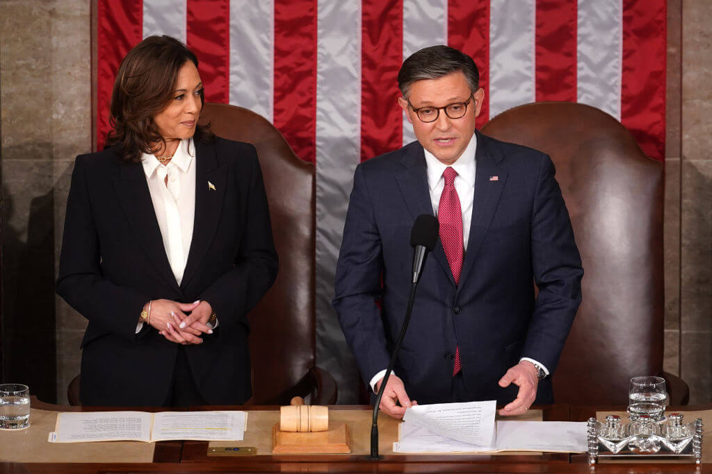 House Speaker Mike Johnson ahead of President Joe Biden's State of the Union address on March 7, 2024. 