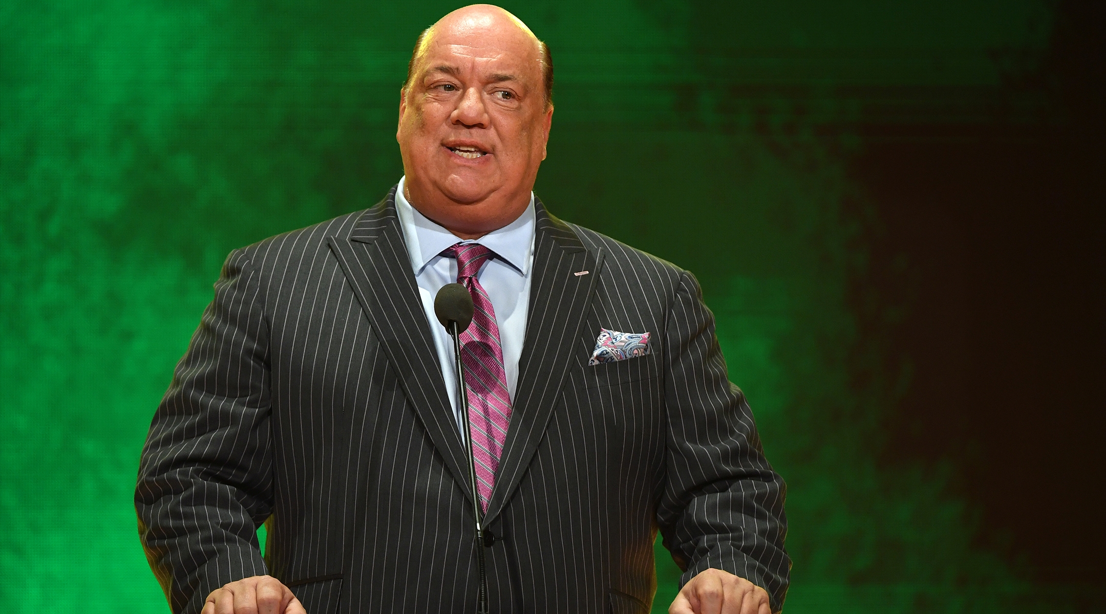Professional wrestler advocate Paul Heyman speaks at a WWE news conference, Oct. 11, 2019, in Las Vegas. (Ethan Miller/Getty Images)