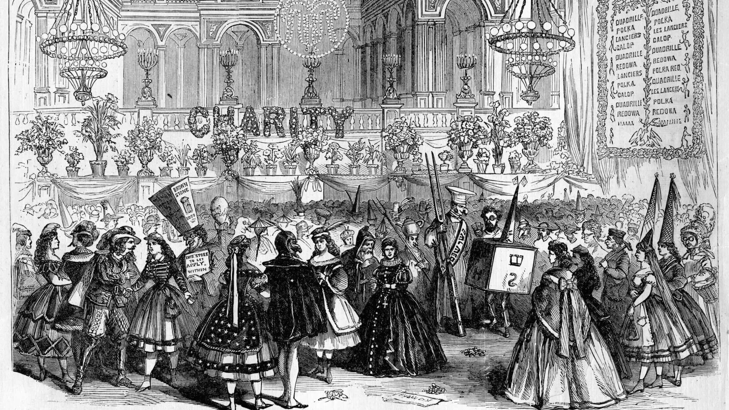 An 1880 illustration of a Purim Ball. 