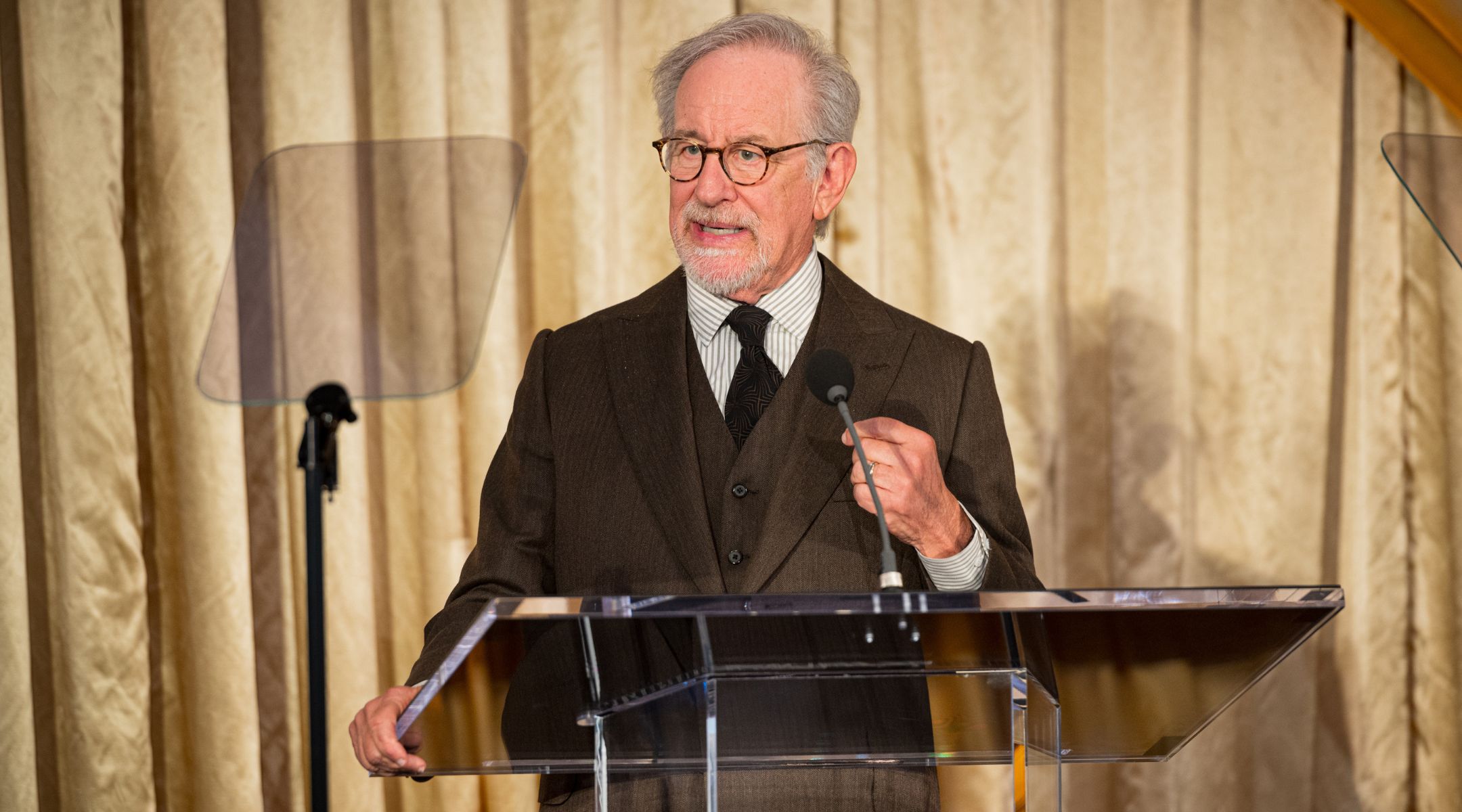 Steven Spielberg speaks at a ceremony at the University of Southern California, March 25, 2024, in Los Angeles. (USC/Sean Dube)