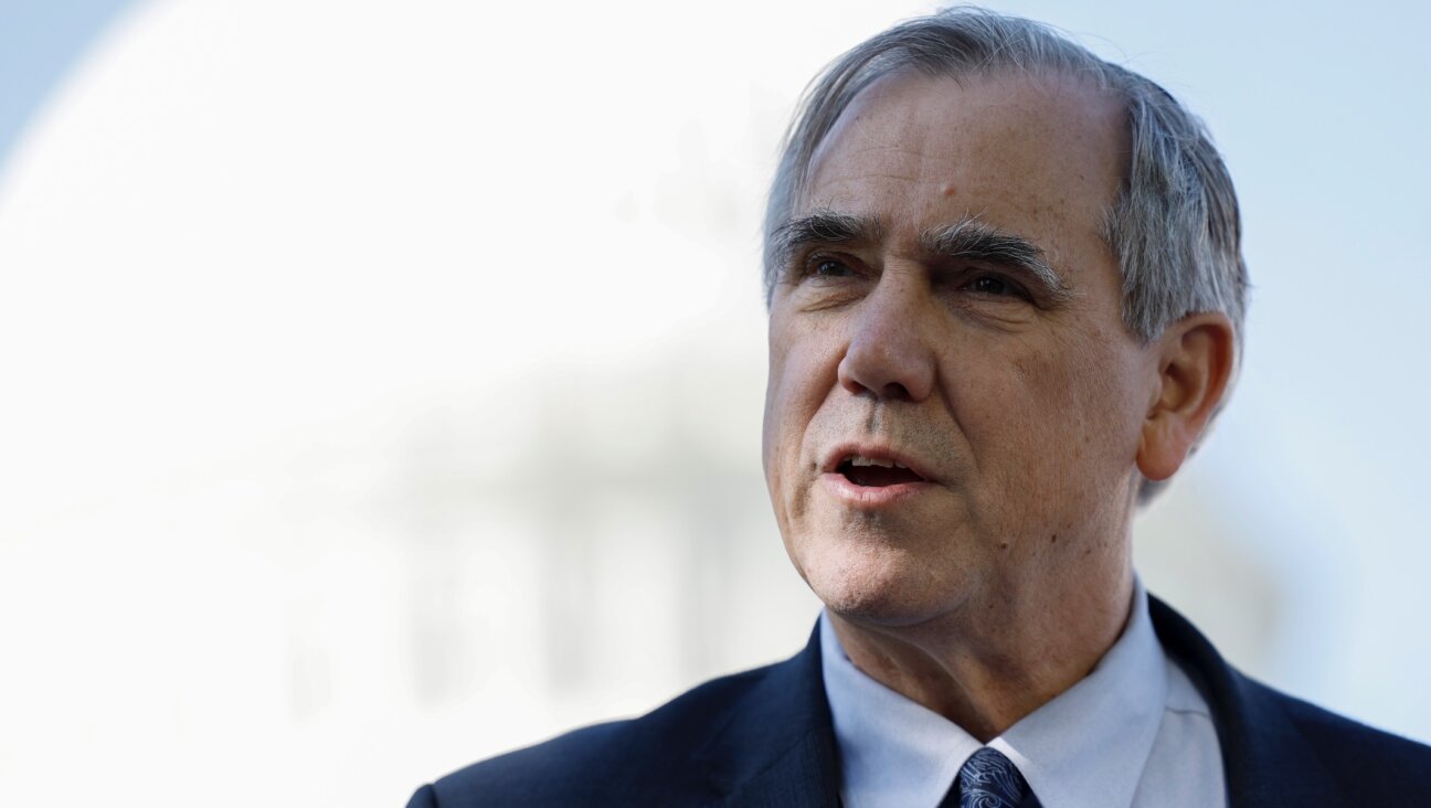 Sen. Jeff Merkley, an Oregon Democrat, speaks at a press conference on the introduction of the Senate ETHICS Act outside of the U.S. Capitol Building, April 18, 2023. (Anna Moneymaker/Getty Images)
