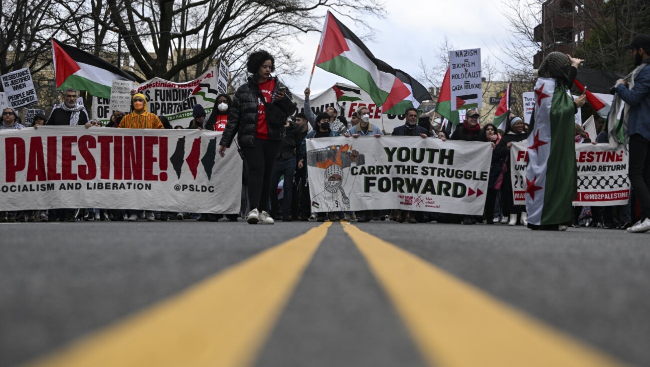 Demonstrators gather outside of the Israeli Embassy to demand for a cease-fire in the Gaza Strip in Washington DC, March 2, 2024. (Celal Gunes/Anadolu via Getty Images)