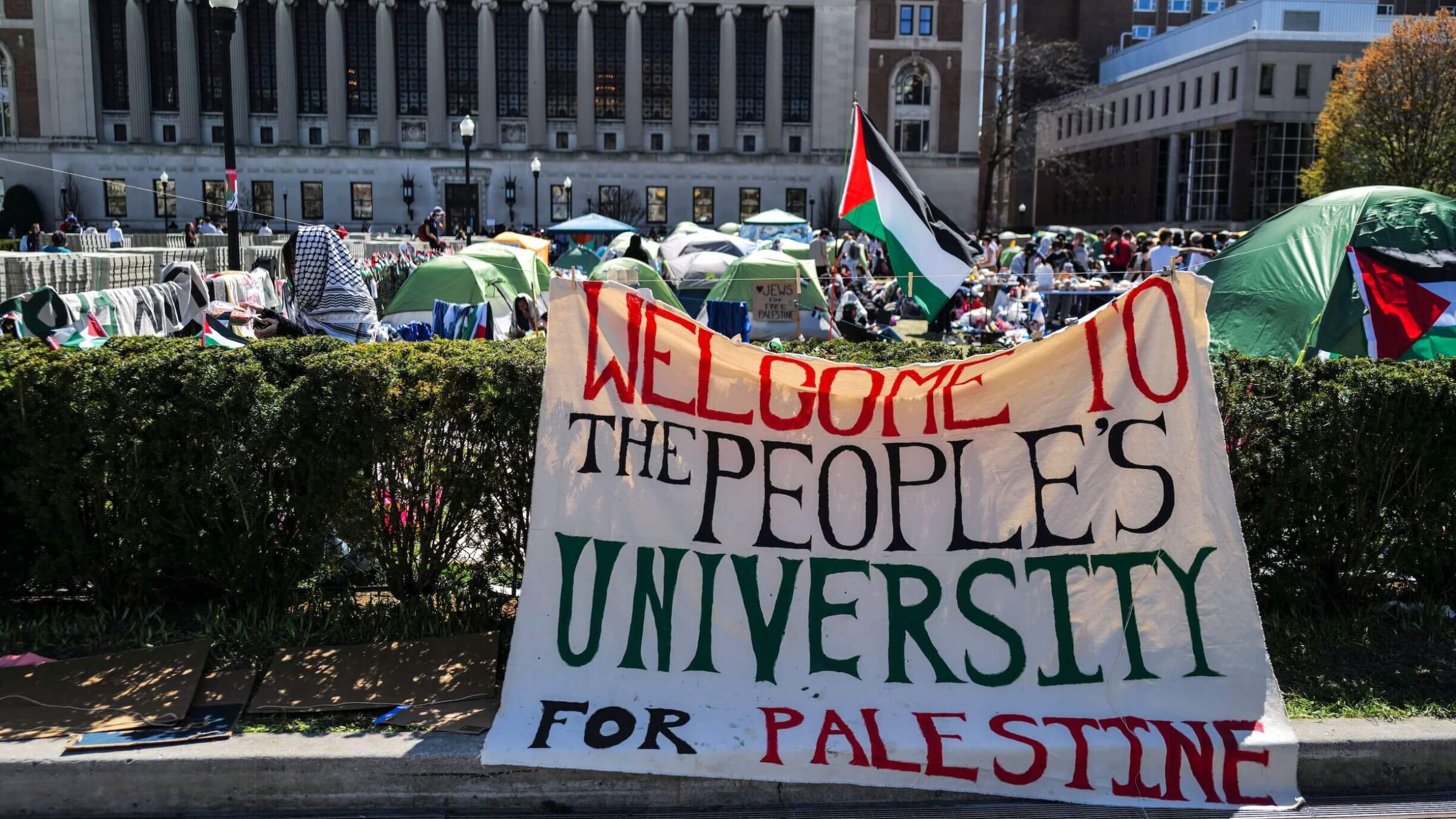 A pro-Palestinian encampment at Columbia University. 