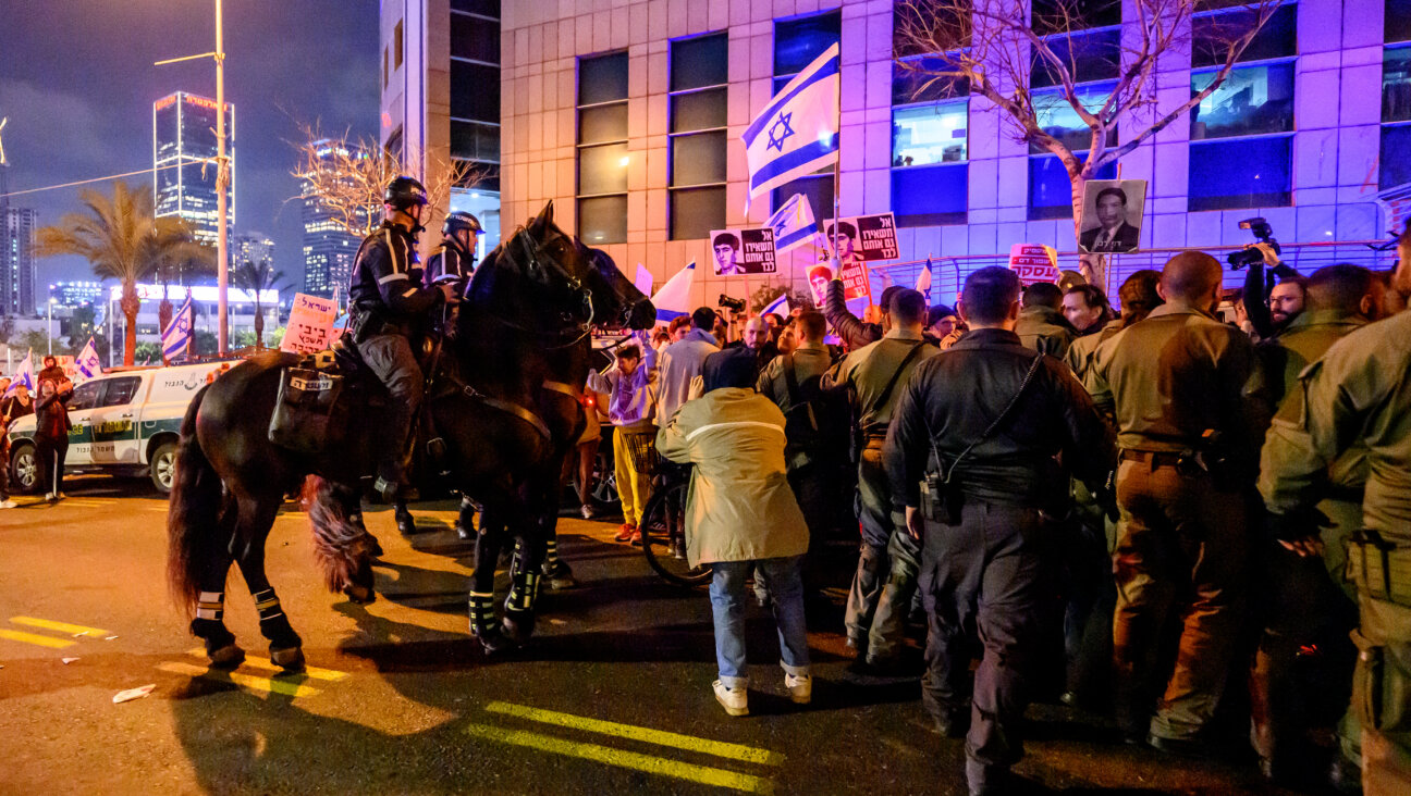 Police on horseback engage protesters on Kaplan Street Feb. 24.
