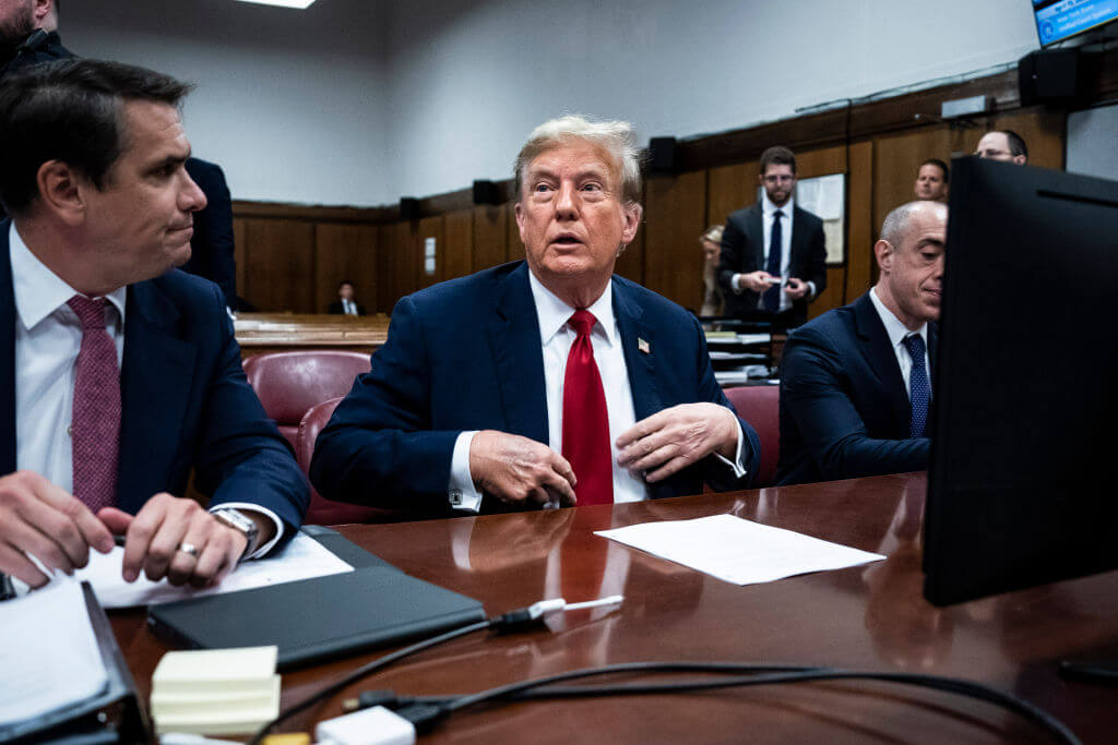 Former President Donald Trump in court at the start of jury selection in his hush money trial in New York City.