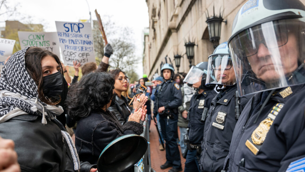 Students and pro-Palestinian activists face police as they gather outside of Columbia University to protest the university’s stance on Israel on April 18, 2024 in New York City. (Spencer Platt/Getty Images)