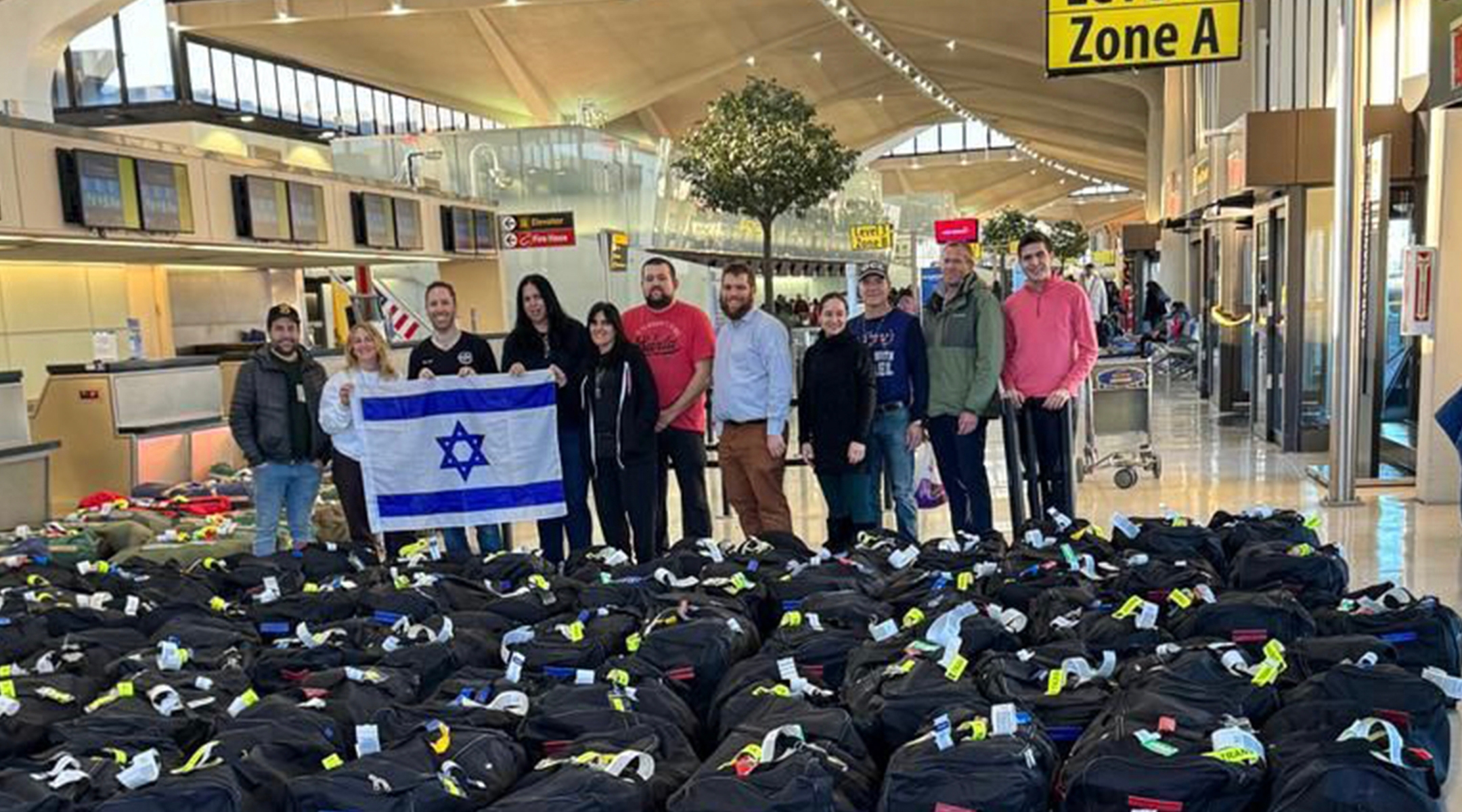 A shipment of tactical boots for Israeli soldiers purchased by Boots For Israel using donated funds arrives at Israel’s Ben Gurion International Airport. (Courtesy)