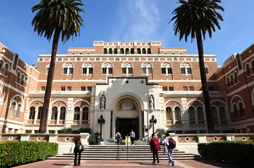 Students last month on the campus of the University of Southern California in Los Angeles. (Getty)