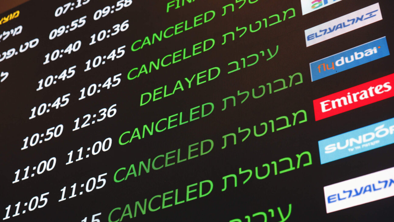 A flight information board displays cancellations in the arrival terminal of Ben Gurion airport the morning after a drone and missile attack from Iran, near Tel Aviv, Israel, April 14, 2024. 
