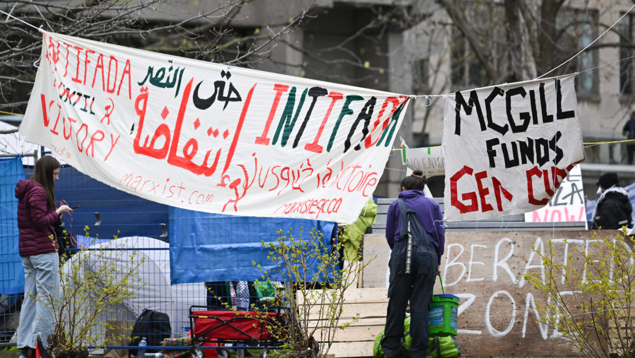Pro-Palestinian students and activists protest at an encampment on the campus at McGill University in Montreal April 29.