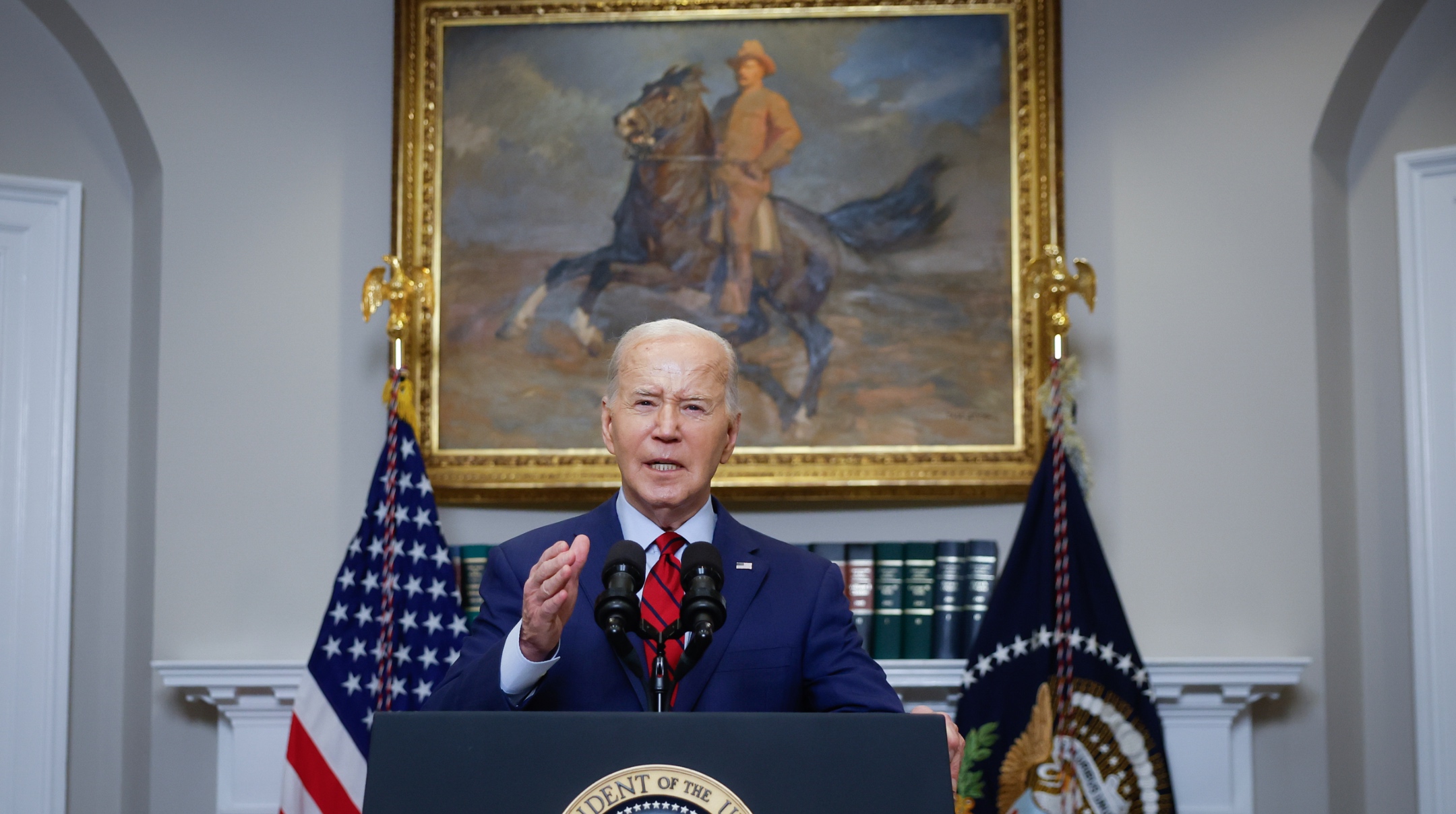U.S. President Joe Biden speaks from the Roosevelt Room of the White House, May 02, 2024. (Kevin Dietsch/Getty Images)