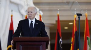 U.S. President Joe Biden speaks during the U.S. Holocaust Memorial Museum’s Annual Days of Remembrance ceremony at the U.S. Capitol, May 7, 2024. (Anna Moneymaker/Getty Images)
